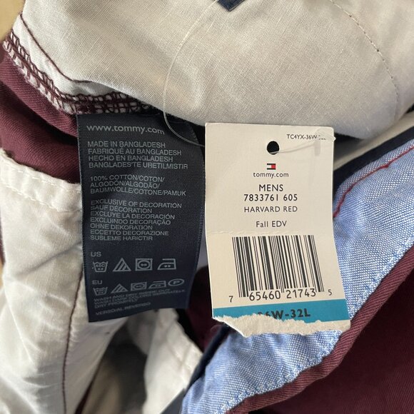 New Tommy Hilfiger Graduate Chino Pants Men's Size 36x32 Harvard Red Cotton - Picture 4 of 6